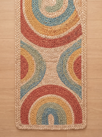 Braided Jute Stair Treads Set, Colorful Rainbow Boho Runner Rugs, Non-Slip Farmhouse Style