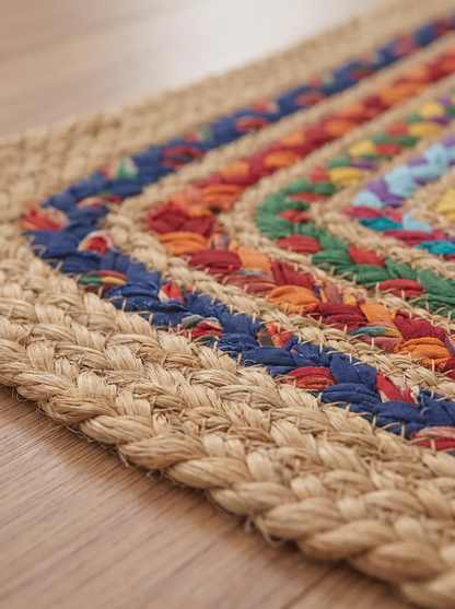 Multicolor Braided Jute Stair Treads, Country Farmhouse Step Mats