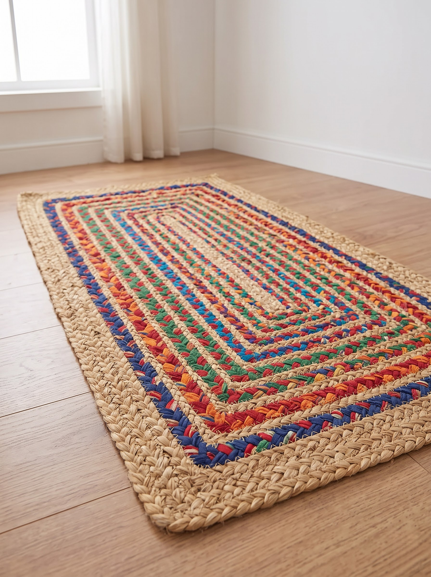 Multicolor Braided Jute Stair Treads, Country Farmhouse Step Mats