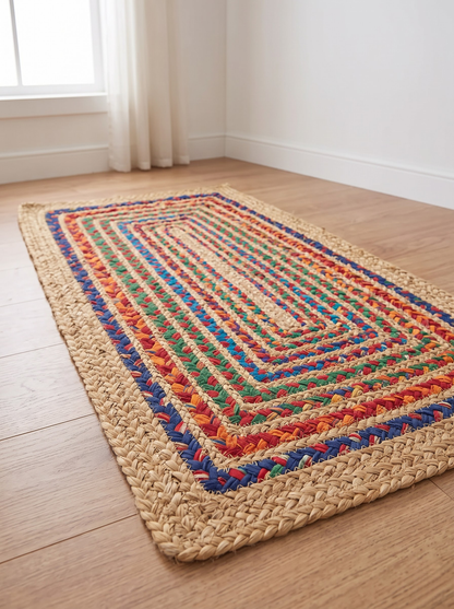 Multicolor Braided Jute Stair Treads, Country Farmhouse Step Mats
