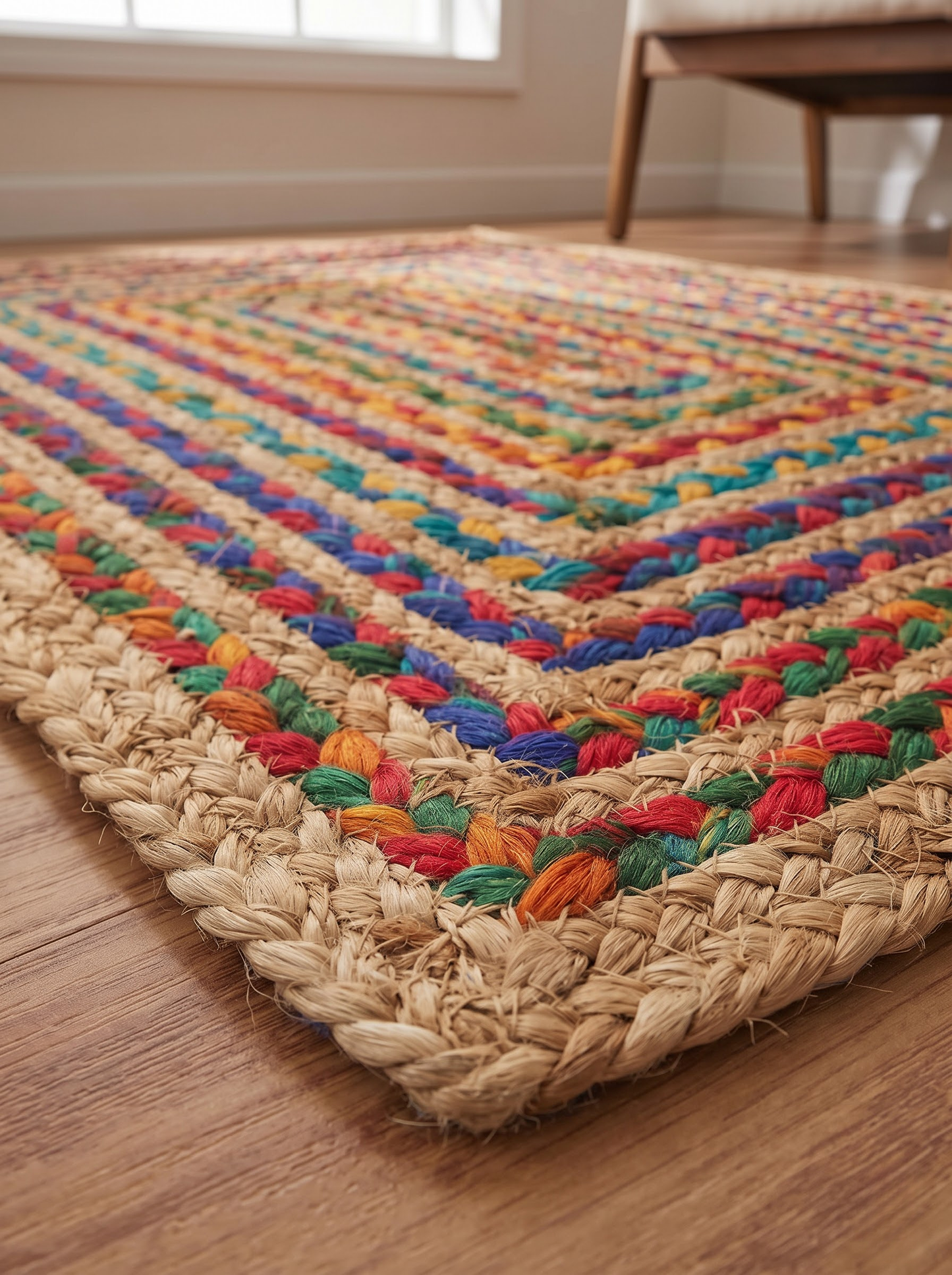 Multicolor Braided Jute Stair Treads, Country Farmhouse Step Mats