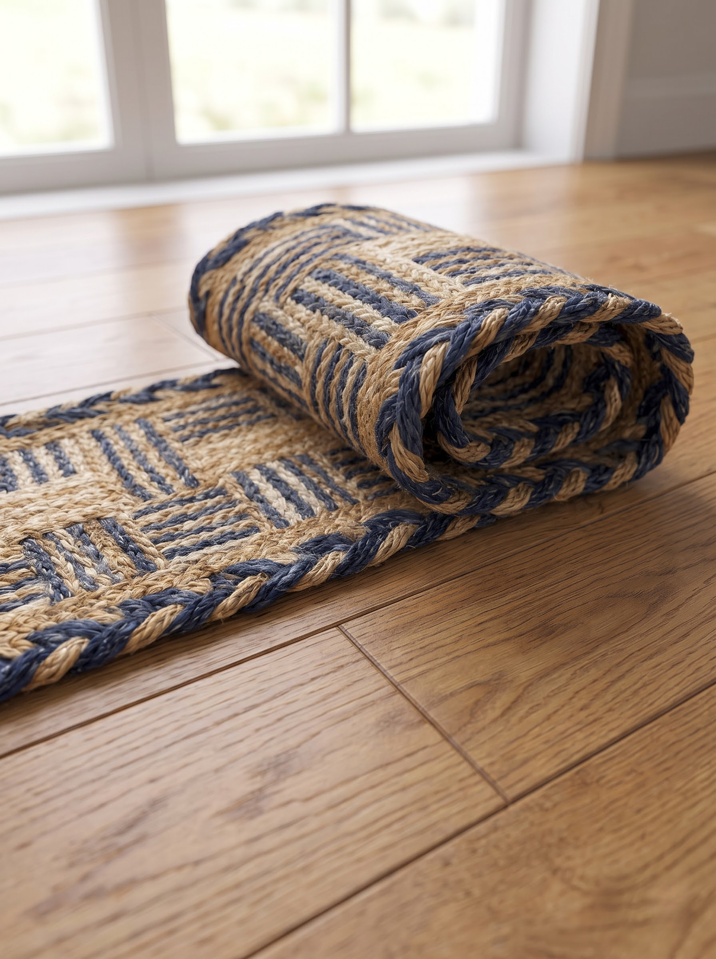 Multicolor Chindi Border Jute Stair Treads, Hand Braided Boho Mats