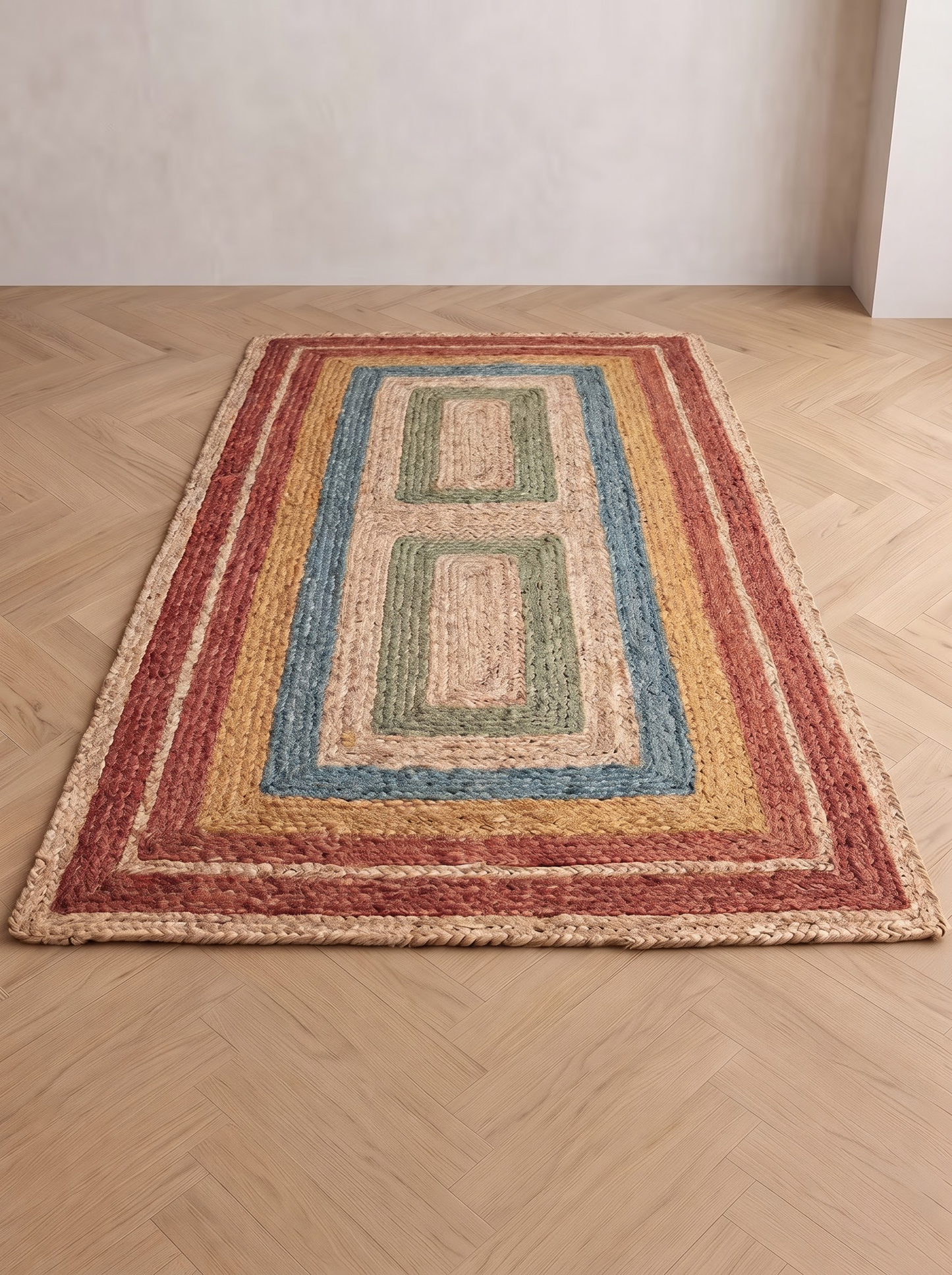 Braided Jute Stair Treads Set, Colorful Rainbow Boho Runner Rugs, Non-Slip Farmhouse Style