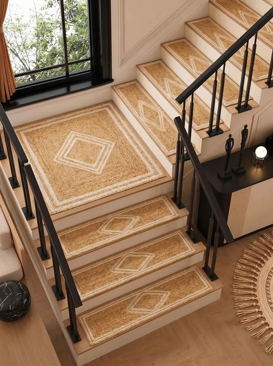 Multicolor Braided Jute Stair Treads, Country Farmhouse Step Mats