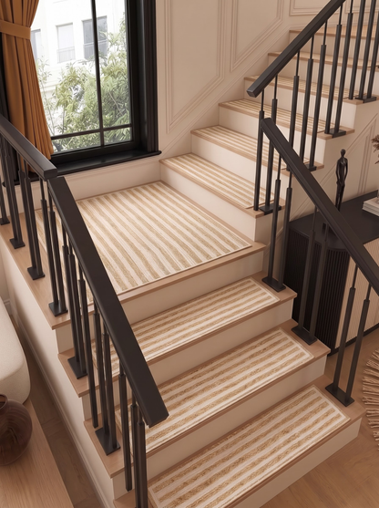 Multicolor Braided Jute Stair Treads, Country Farmhouse Step Mats