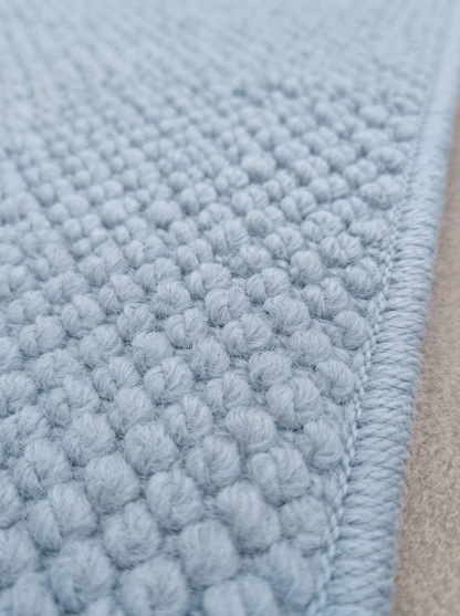 Powder Blue Wool Stair Treads Set, Pebble Non-Slip Carpet Mats, Coastal Farmhouse Rug