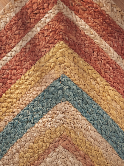 Braided Jute Stair Treads Set, Colorful Rainbow Boho Runner Rugs, Non-Slip Farmhouse Style