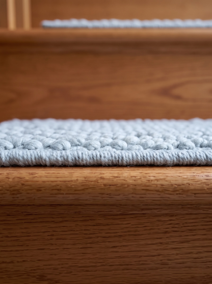 Powder Blue Wool Stair Treads Set, Pebble Non-Slip Carpet Mats, Coastal Farmhouse Rug