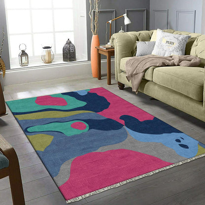 Alfombra de algodón abstracta multicolor hecha a mano moderna para sala de estar DGP-70