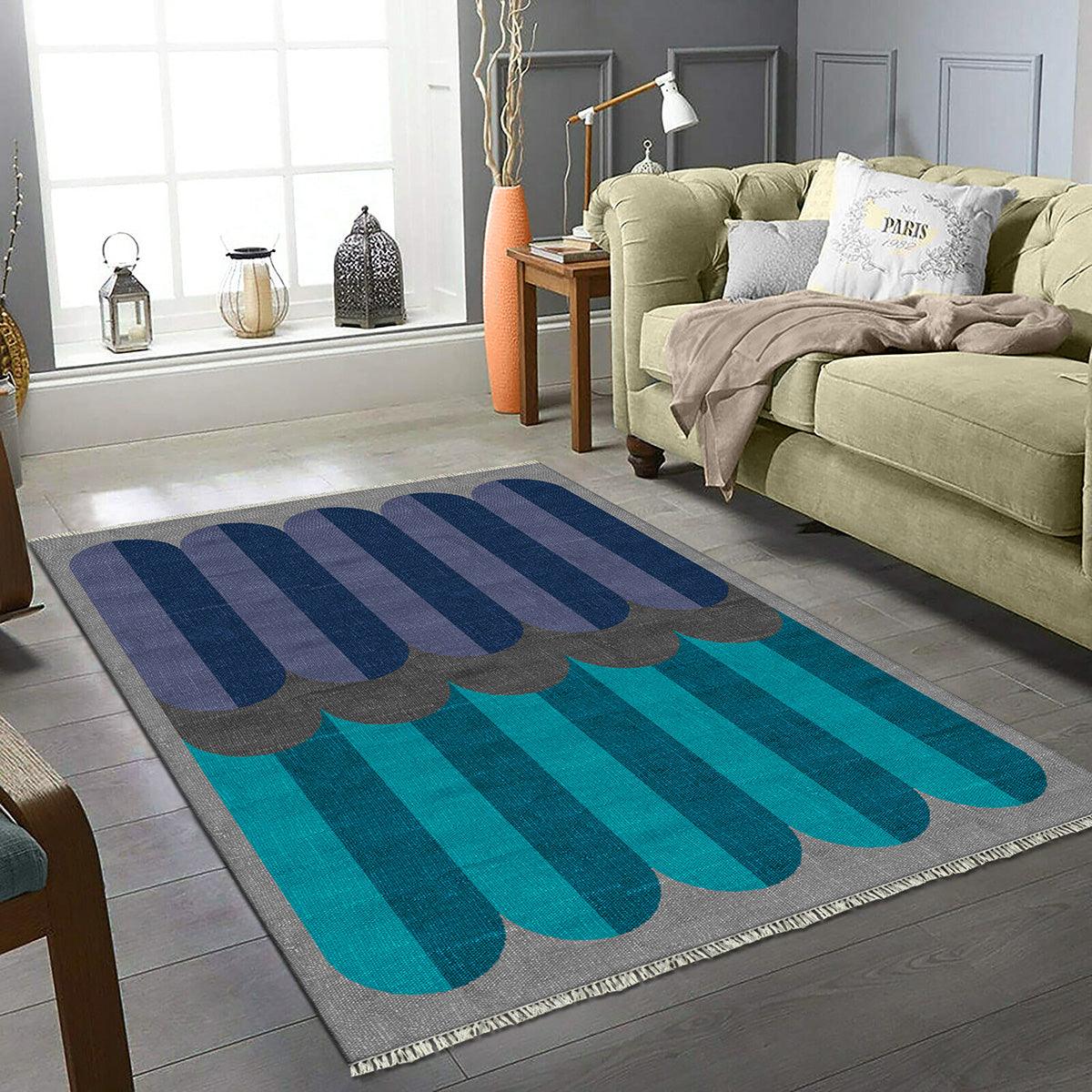 Blue Ridge Rug F76 Abstract Blue Farmhouse Handmade Modern Outdoor Area Rug