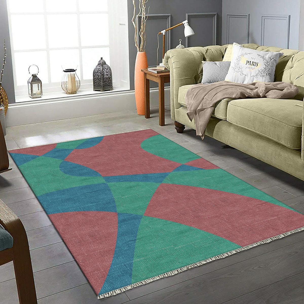 Eco Friendly Green Farmhouse Handmade Floral Cotton Rug DGP-77