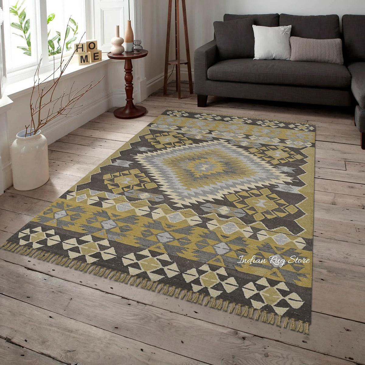 Natural Light Green Hand Woven Wool Hall Rug