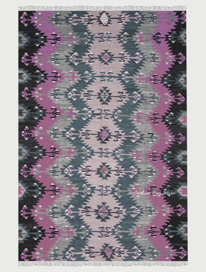 Purple and Gray Beautiful Hand Woven Hall Rug