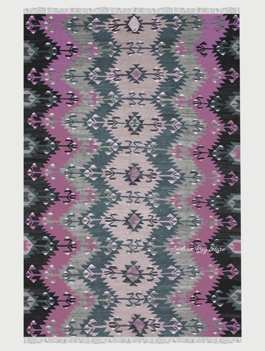 Purple and Gray Beautiful Hand Woven Hall Rug