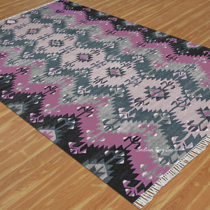 Purple and Gray Beautiful Hand Woven Hall Rug