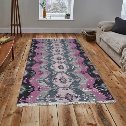 Purple and Gray Beautiful Hand Woven Hall Rug