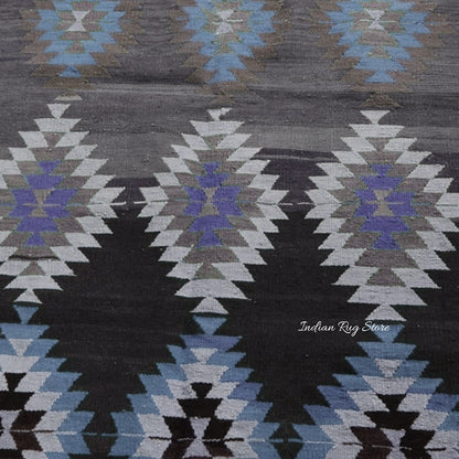 Natural Hand Woven Blue and Brown Wool Hall Area Rug