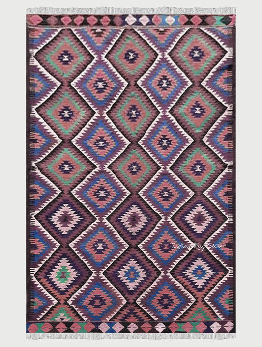 Multicolor Kilims Hand Woven Wool Rug for Living Room