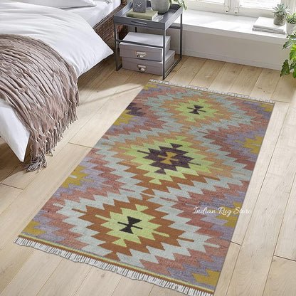 Alfombra de yute tejida a mano en lana multicolor gris para decoración de comedor