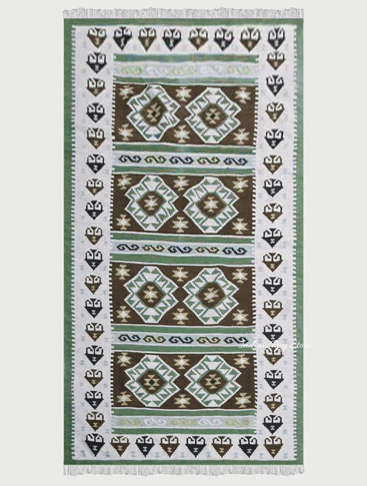 Hand Crafted Green and White Kilim for Bedroom Rug