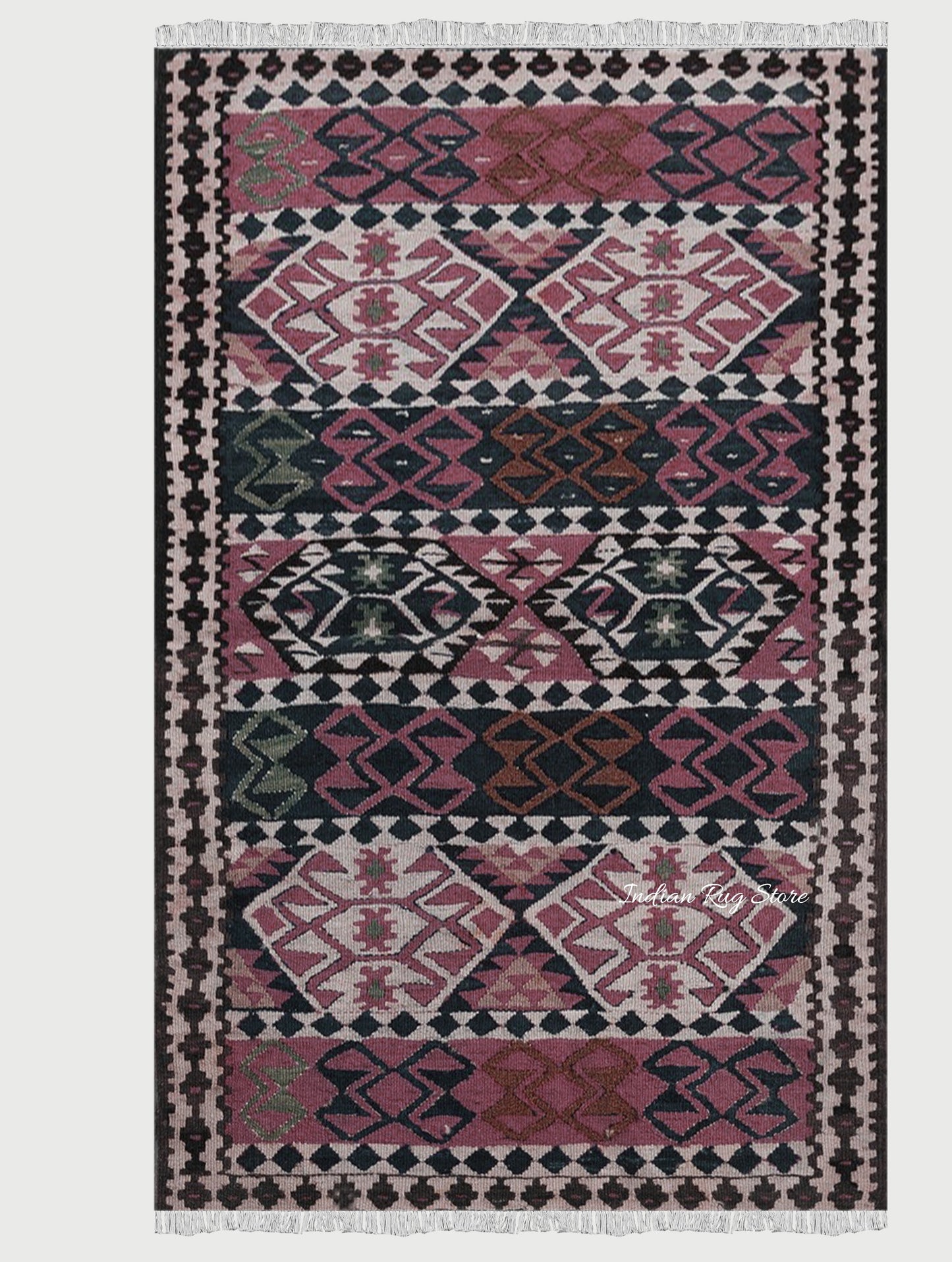 Red and Black Bordered Hand Crafted Wool Kilims