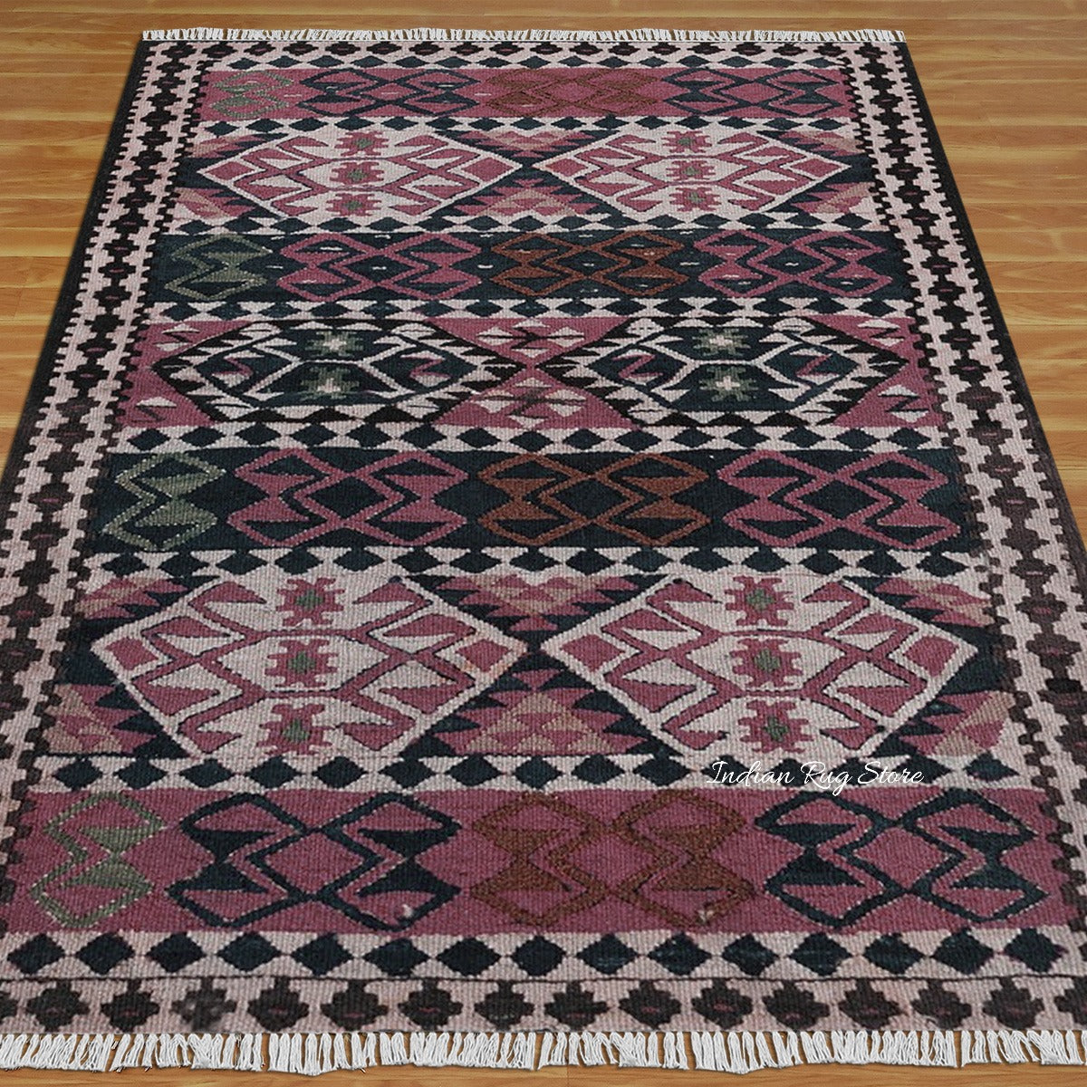 Red and Black Bordered Hand Crafted Wool Kilims