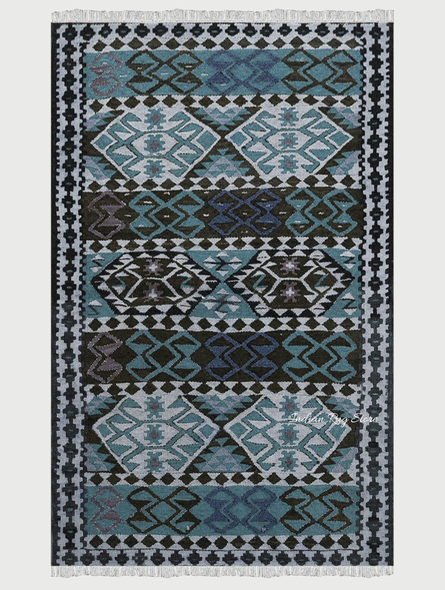 Hand Crafted Wool Kilims with Black Border Living Room Rug