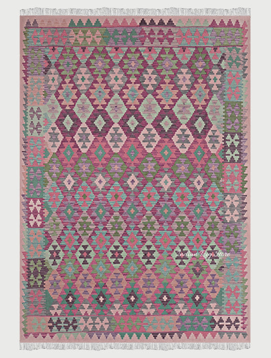 Pink Highlighted Multicolor Beautiful Bedroom Rug