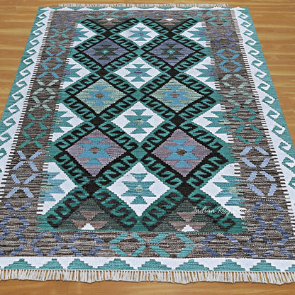 Beautiful Gray Bordered Hand Crafted Wool Area Kilim