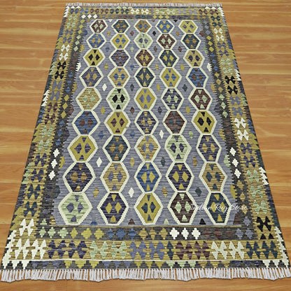 Green and Gray Handmade Beautiful Hall Area Kilim