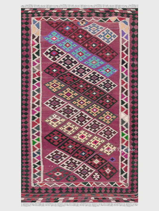 Hand Woven Natural Multicolor Wool Kilim for Hall Area