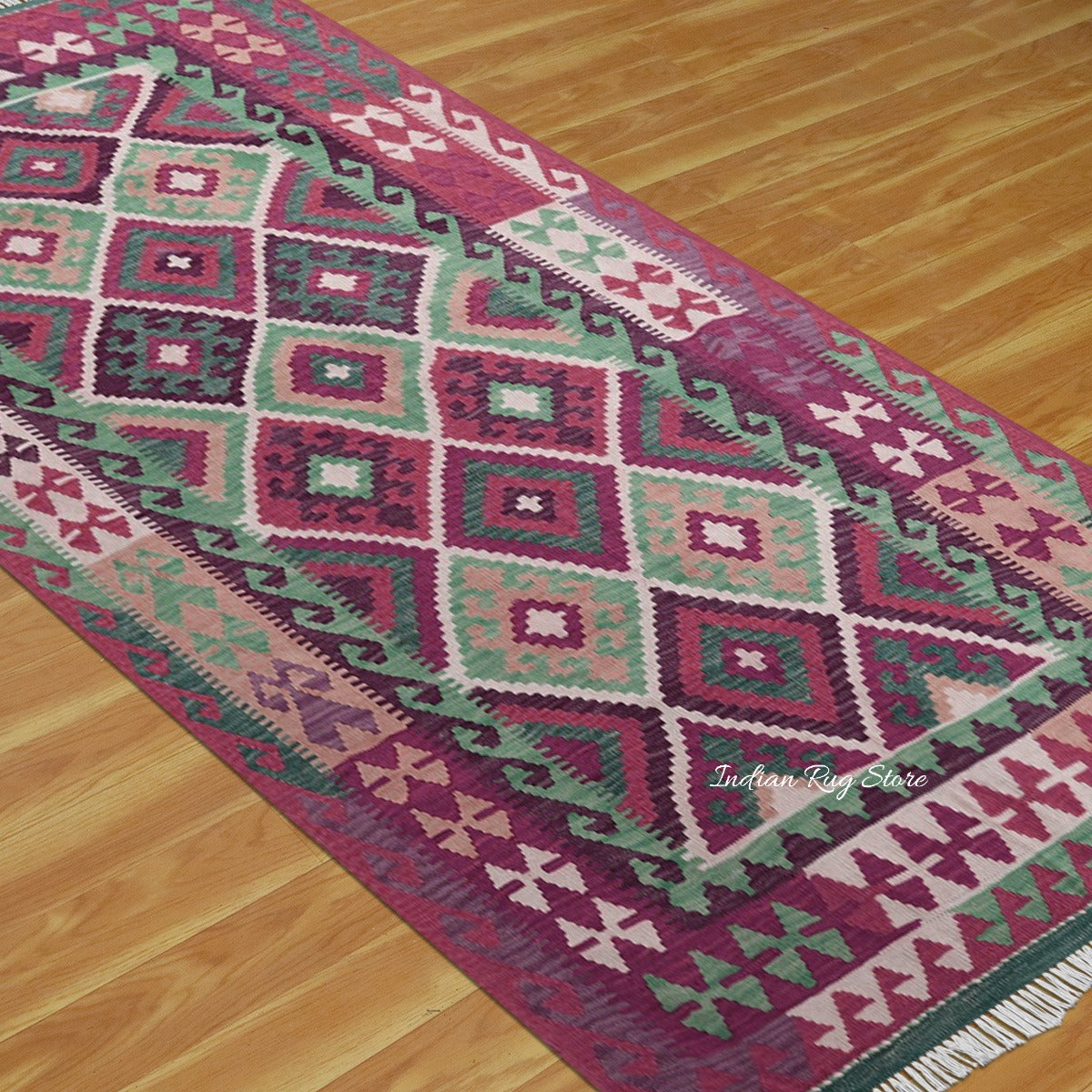 Pink and Green Handmade Home Decor Kilim