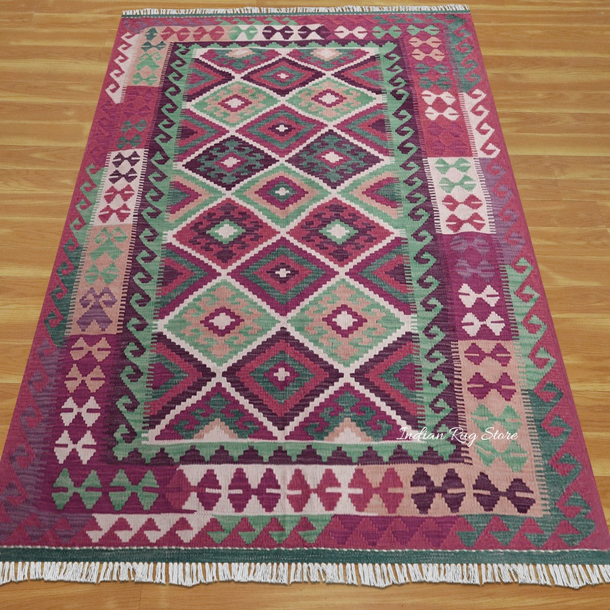 Pink and Green Handmade Home Decor Kilim