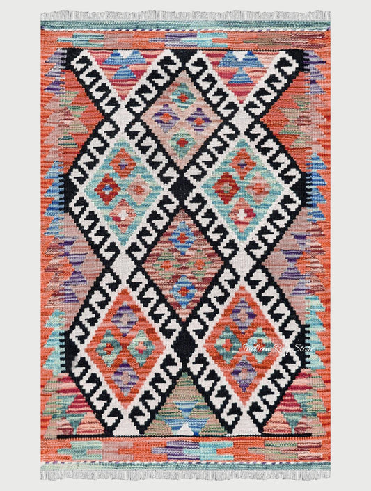 Hand Woven Wool Multicolor Bedroom and Gallery Rug