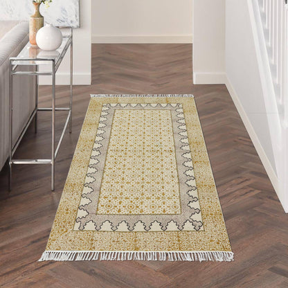 Hand Embroidery Work Moroccan Brown Beige Bedroom Decor Cotton Rug