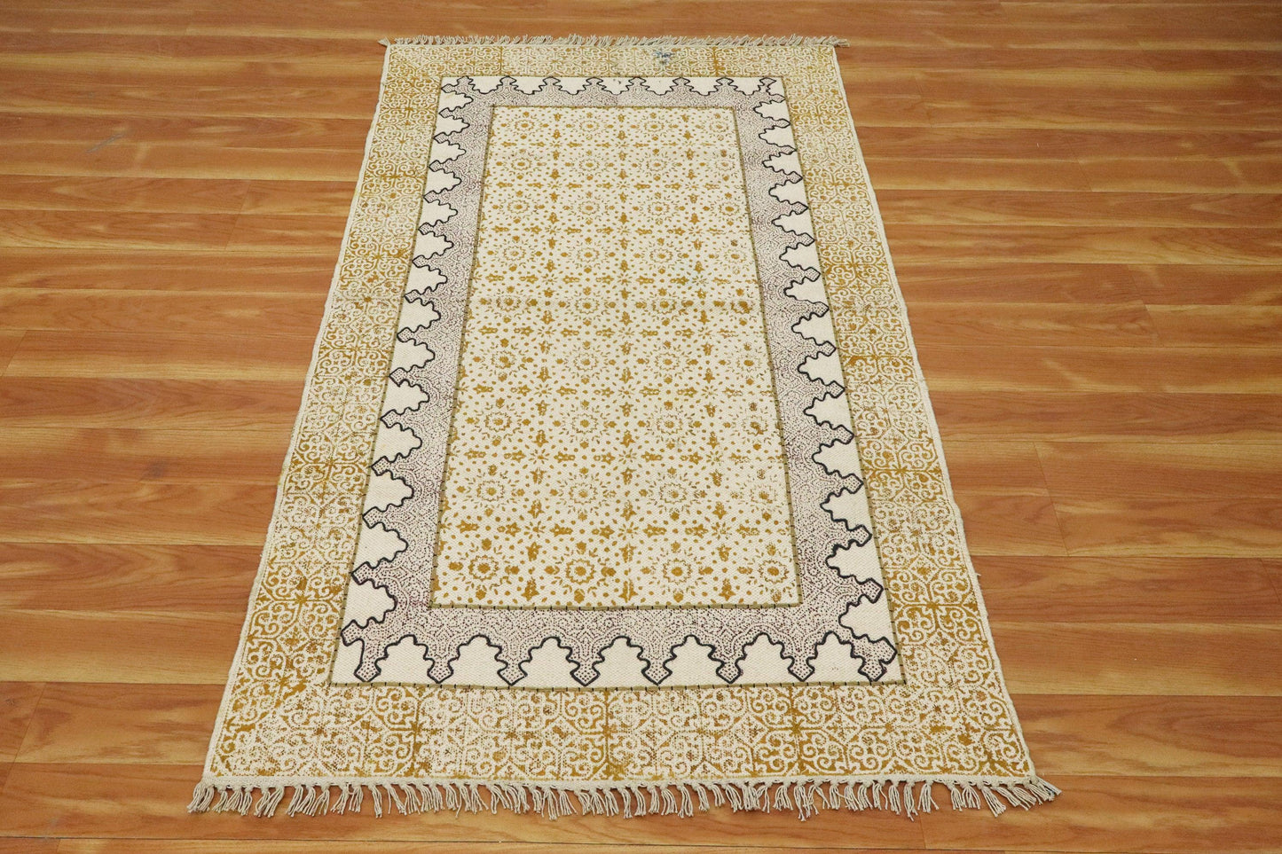 Hand Embroidery Work Moroccan Brown Beige Bedroom Decor Cotton Rug