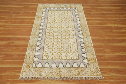 Hand Embroidery Work Moroccan Brown Beige Bedroom Decor Cotton Rug