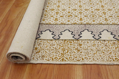 Hand Embroidery Work Moroccan Brown Beige Bedroom Decor Cotton Rug