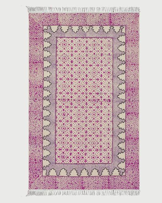 Hand Embroidery Work Geometric Pink Beige Outhouse Decor Cotton Rug