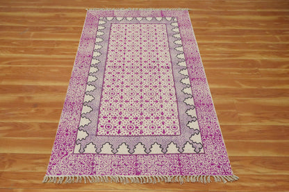 Hand Embroidery Work Geometric Pink Beige Outhouse Decor Cotton Rug