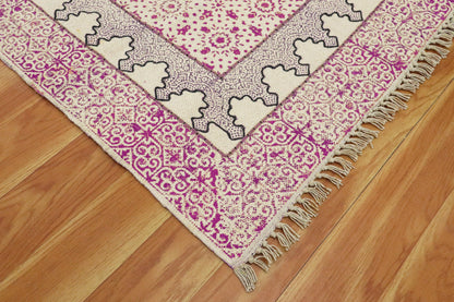 Hand Embroidery Work Geometric Pink Beige Outhouse Decor Cotton Rug