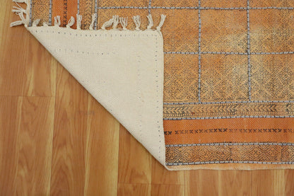 Hand Embroidery Work Geometric Orange Bronze Outhouse Decor Cotton Rug