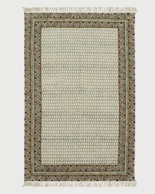 Indian Hand Embroidery Work Geometric Gray Brown Outhouse Decor Cotton Rug