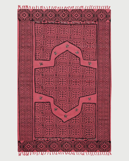 Hand Embroidery Indian Work Geometric Red Black Farmhouse Cotton Rug