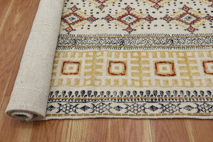 Hand Embroidery Indian Work Geometric Beautiful Yellow Black Cotton Dhurrie