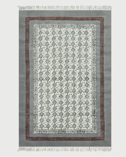 Hand Embroidery Indian Work Floral Beautiful Gray Beige Cotton Dhurriess