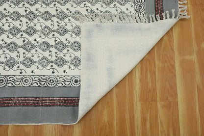 Hand Embroidery Indian Work Floral Beautiful Gray Beige Cotton Dhurriess