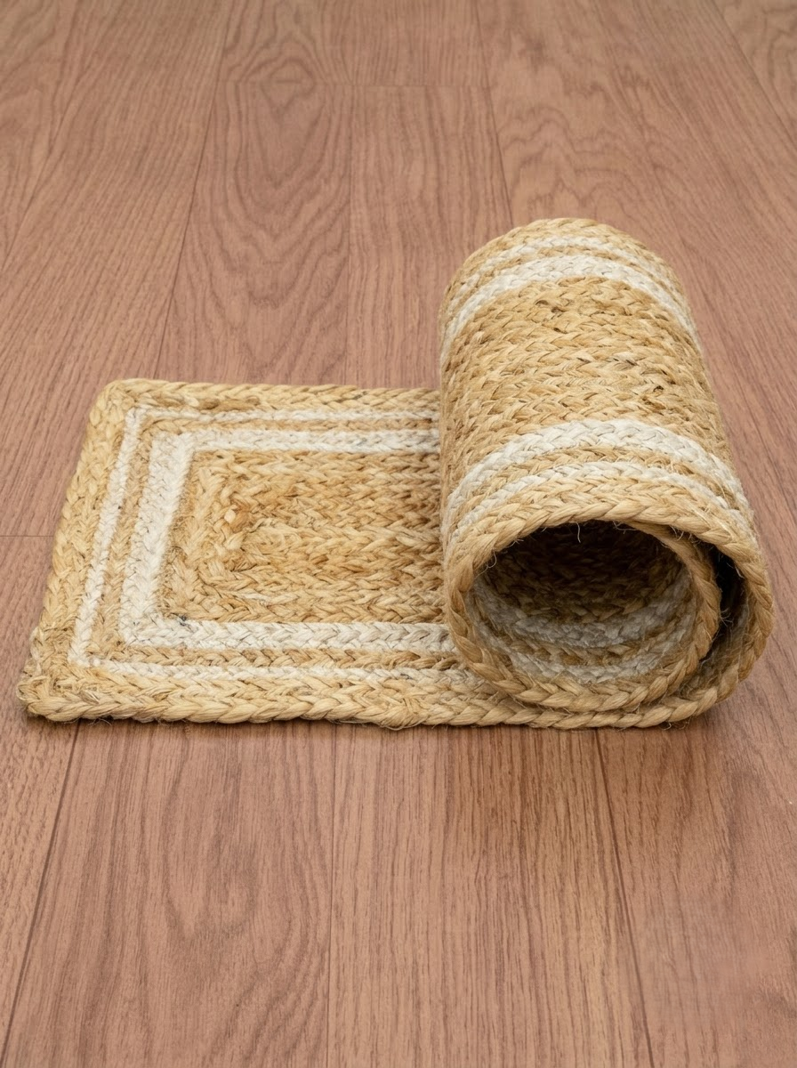 Handwoven Braided Jute Stair Treads Set – Boho Farmhouse Rug