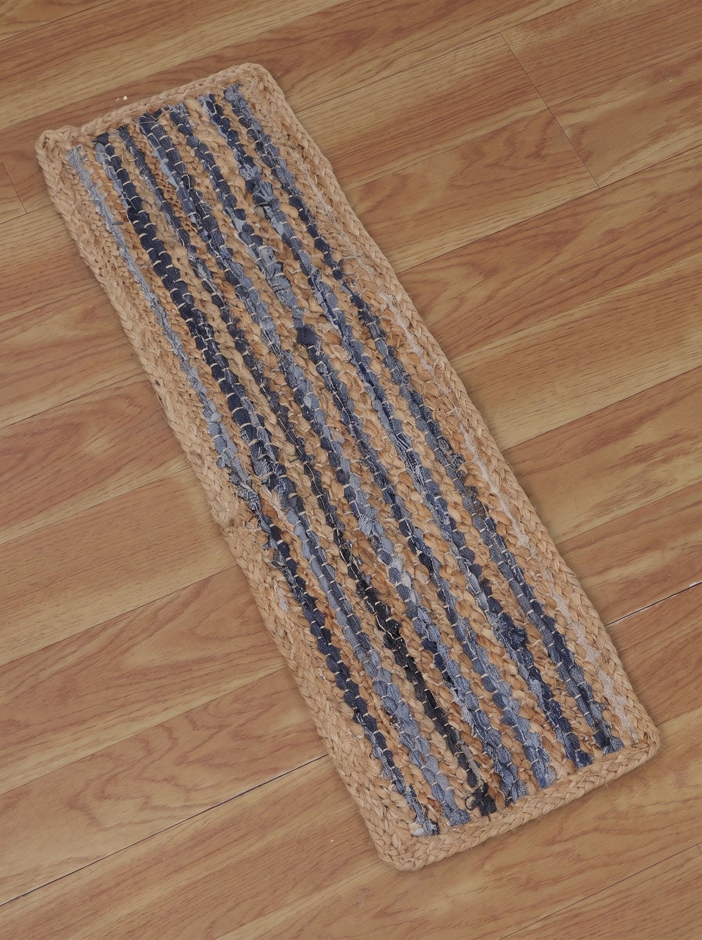Braided Denim Jute Stair Treads, Boho Farmhouse Non-Slip Mats
