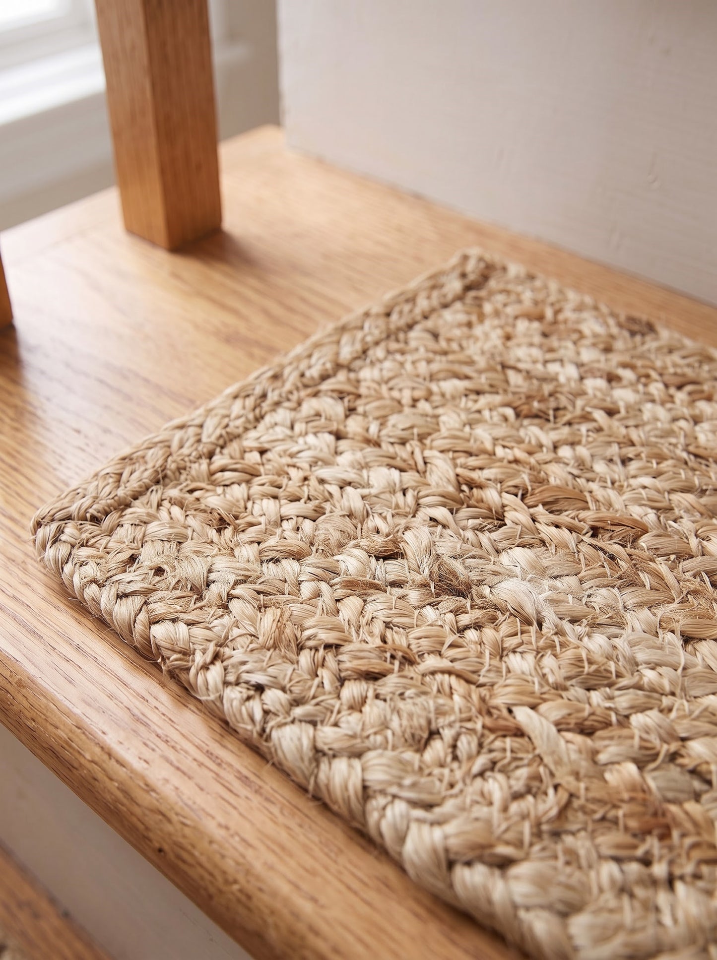 Braided Jute Stair Treads Rug, Handmade, Beige & White colors